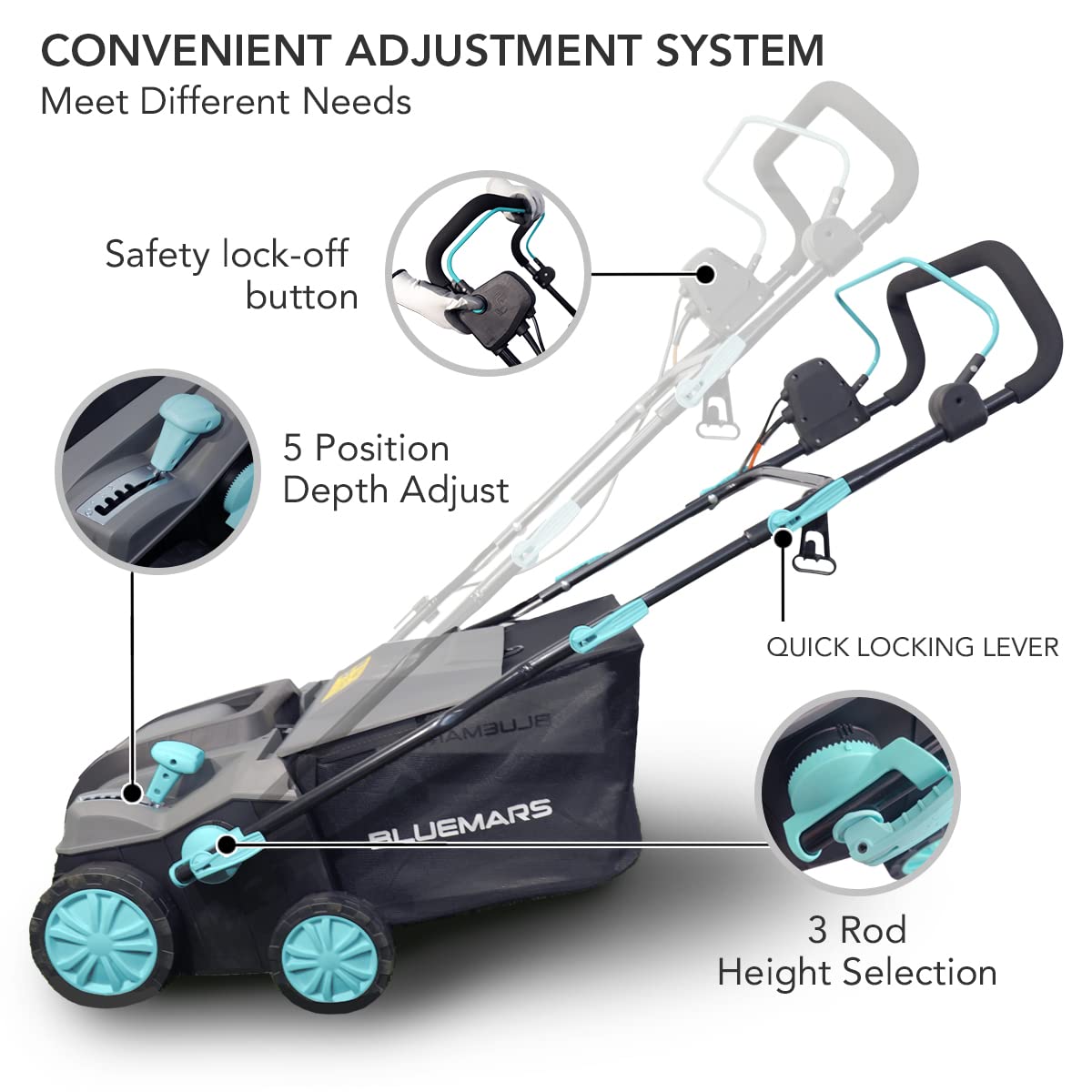 2000W Electric Lawn Scarifier and Aerator with 40cm Working Width and 55L Collection Box