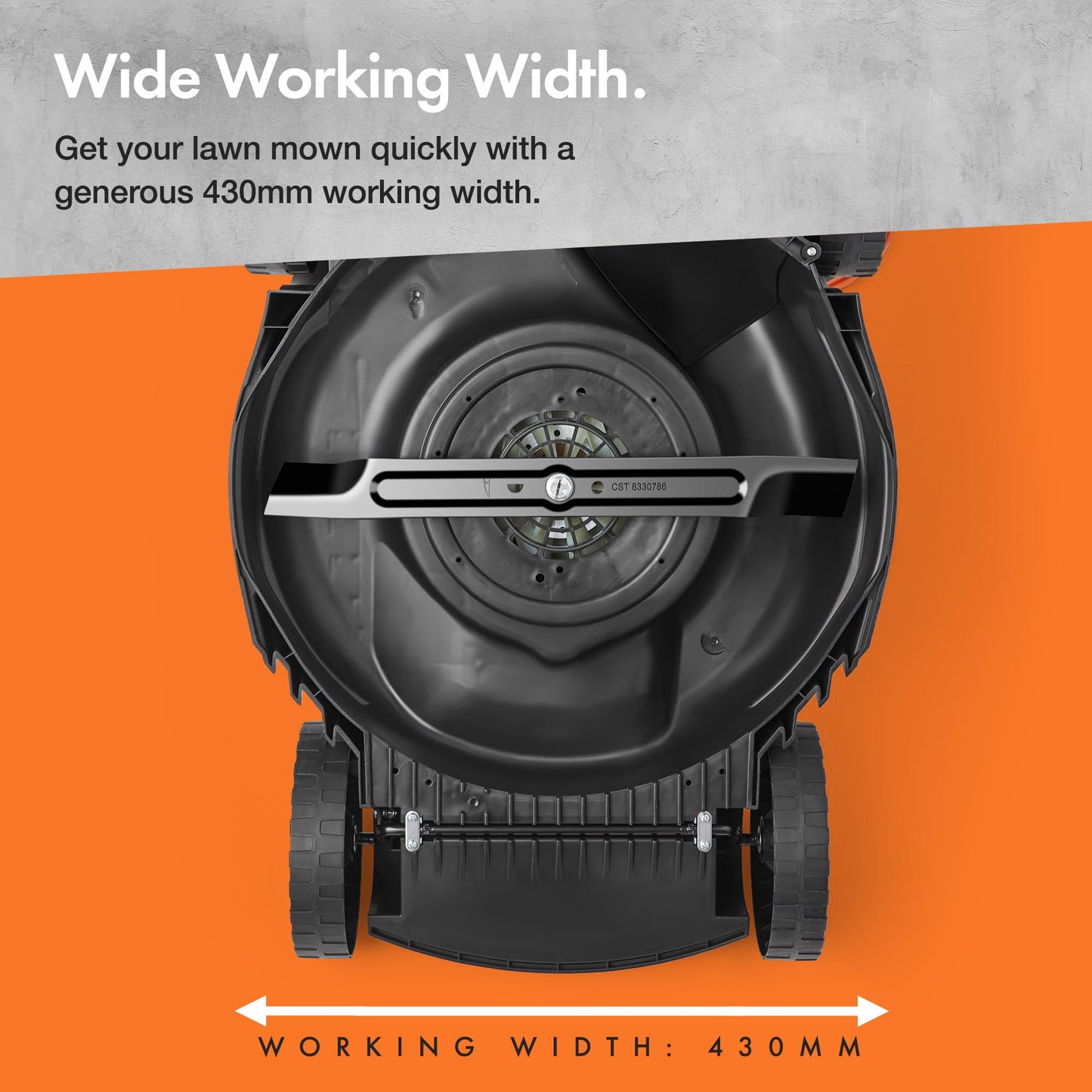 1800W Electric Corded Lawn Mower with 43cm Cutting Width, 52L Grass Collection Bag