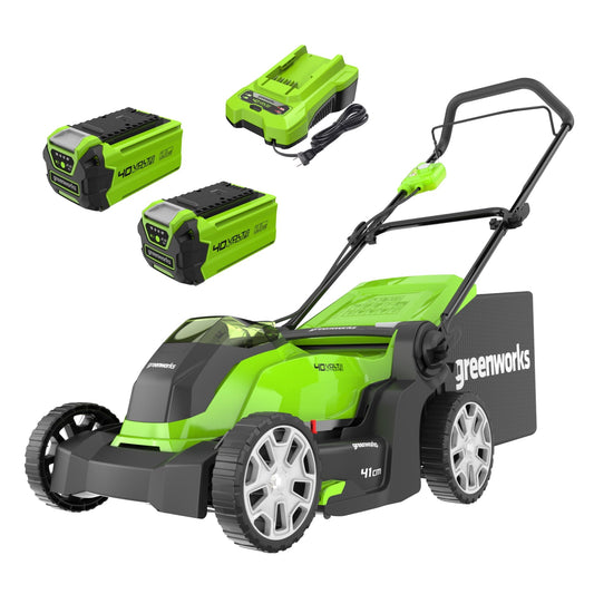 40V Cordless Lawn Mower with 41cm Cutting Width, 50L Grass Bag, 2 Batteries & Charger