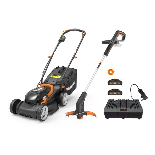 40V Cordless Lawn Mower and Grass Trimmer Set with Batteries, 34cm Cutting Width