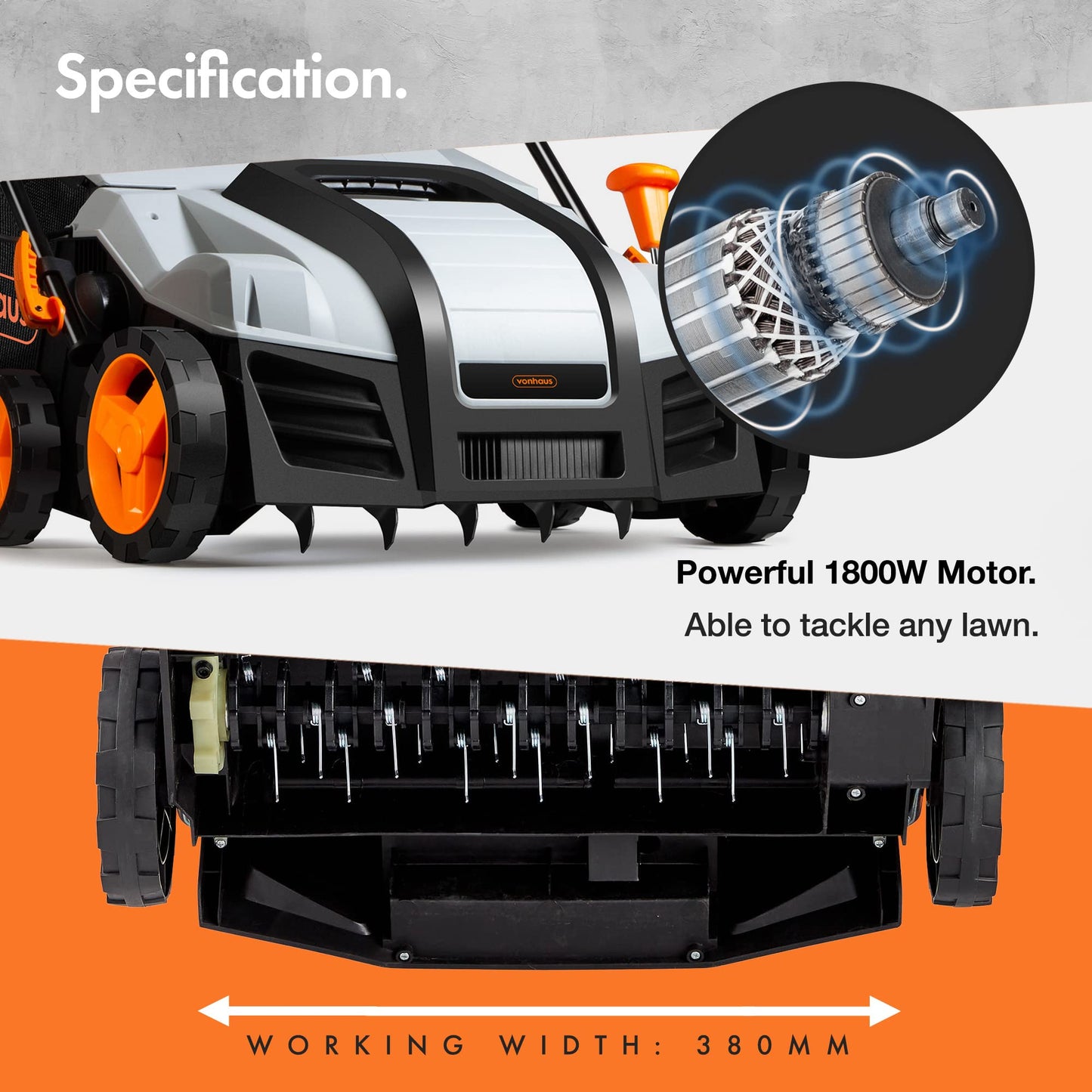 1800W Electric Lawn Scarifier and Aerator 2-in-1 with 55L Collection Box, 38cm Working Width, 5 Depth Settings