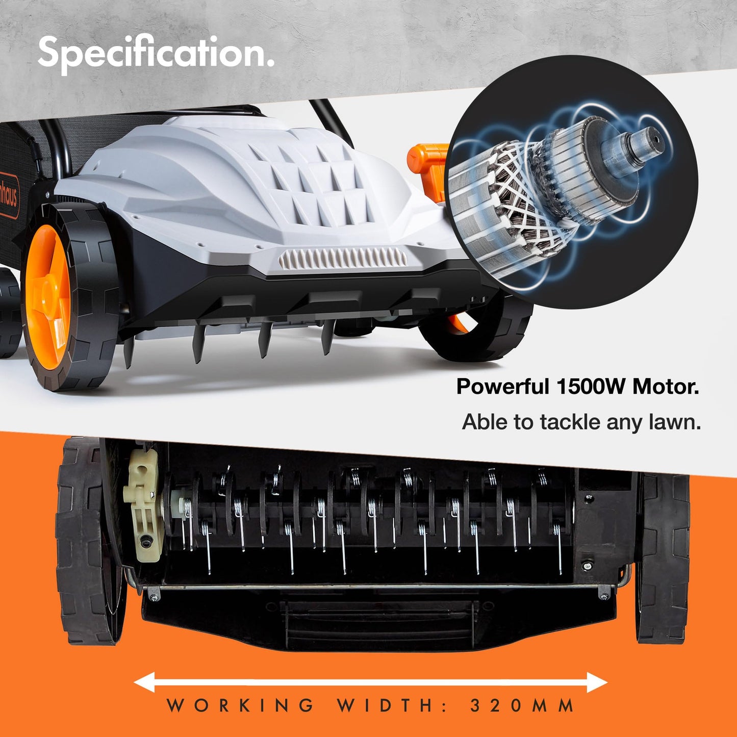 1500W Electric Lawn Scarifier and Aerator 2-in-1 with 30L Collection Box, 32cm Working Width, 4 Depth Settings