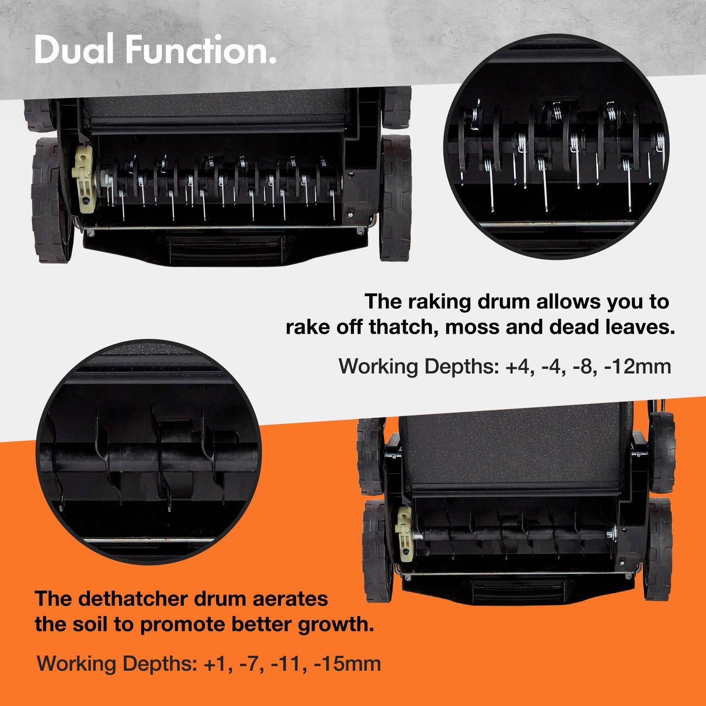 1500W Electric Lawn Scarifier and Aerator 2-in-1 with 30L Collection Box, 32cm Working Width, 4 Depth Settings