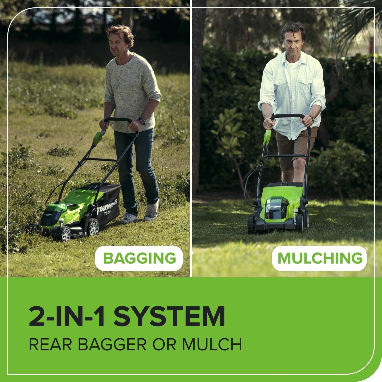 40V Cordless Lawn Mower 35cm Cutting Width with 40L Collection Bag, 2 Batteries & Charger