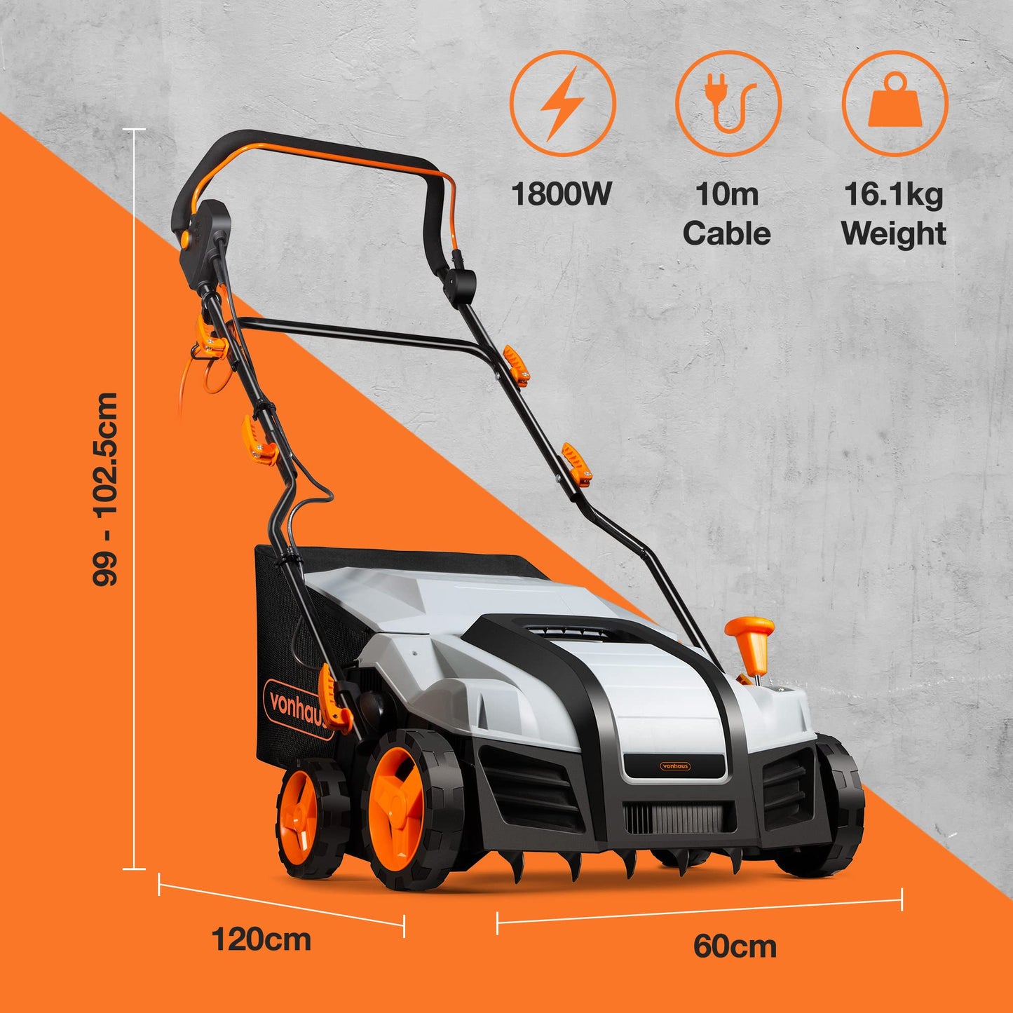 1800W Electric Lawn Scarifier and Aerator 2-in-1 with 55L Collection Box, 38cm Working Width, 5 Depth Settings