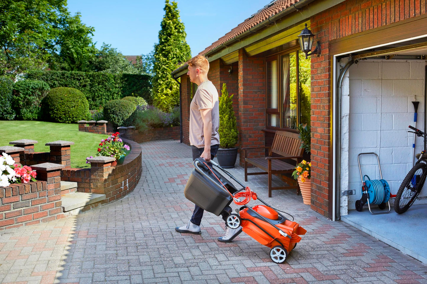 1600W Electric Lawn Mower 38cm Cutting Width with 45L Grass Box, Rear Roller, Adjustable Height