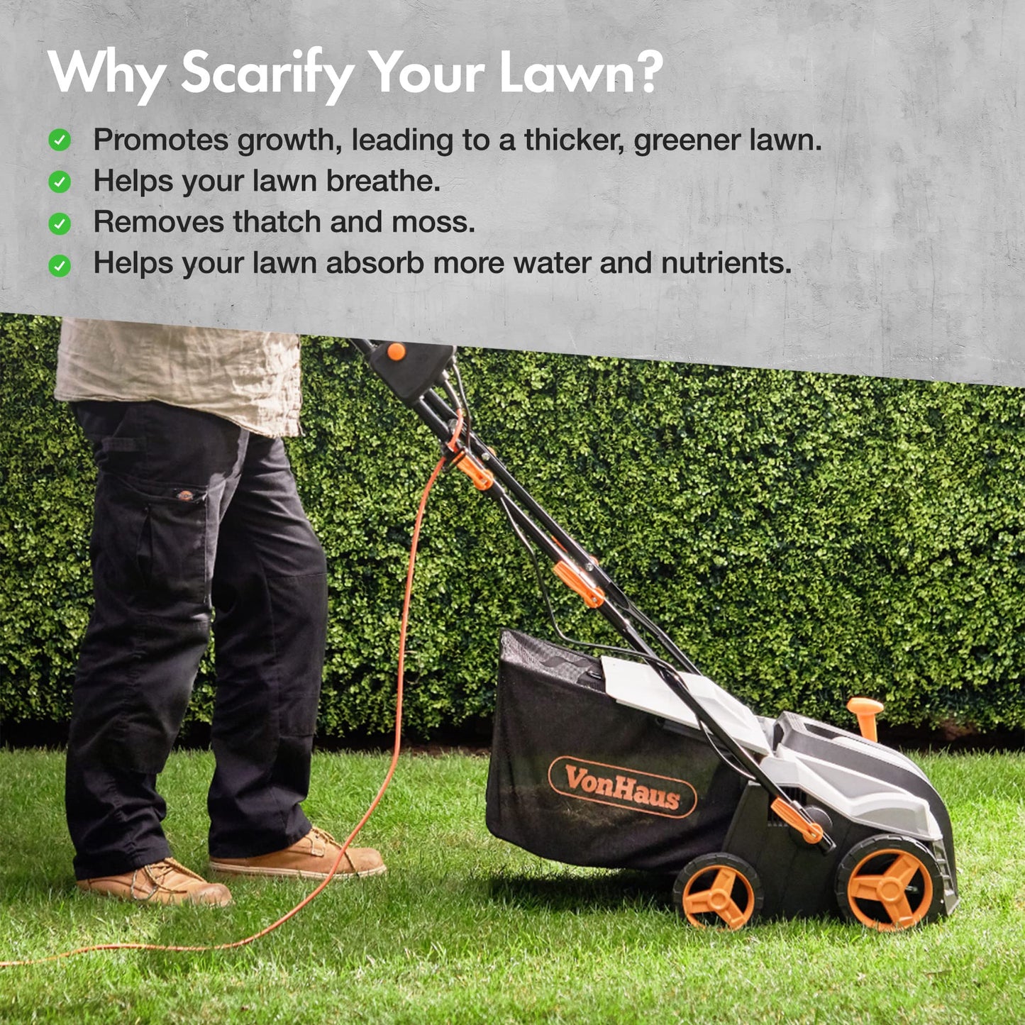 1800W Electric Lawn Scarifier and Aerator 2-in-1 with 55L Collection Box, 38cm Working Width, 5 Depth Settings